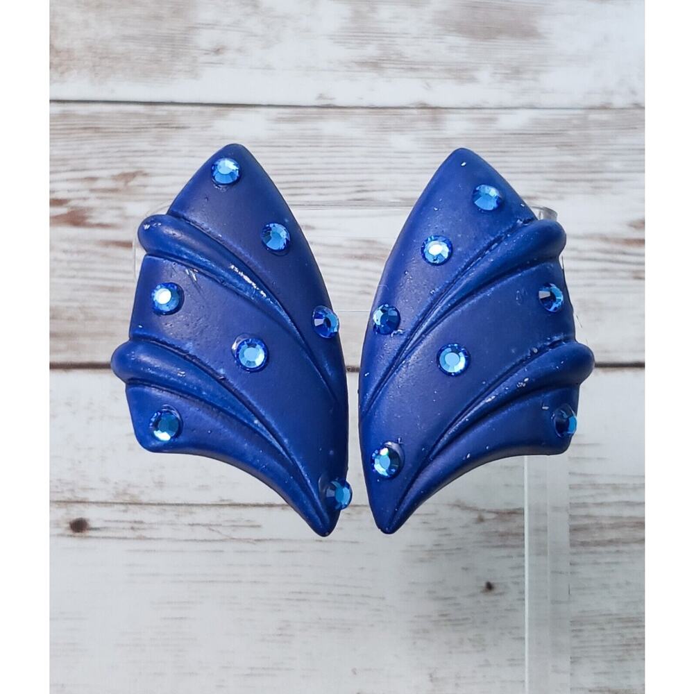 Vintage Jeff Lieb Clip On Earrings Blue - Paint Damage
